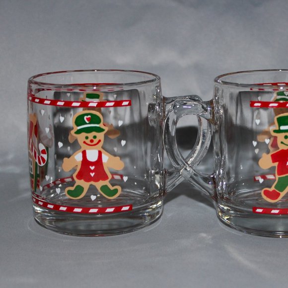 Pair of Charming Gingerbread Boy & Girl Christmas Mugs | Vintage Glass Mugs - Picture 2 of 13
